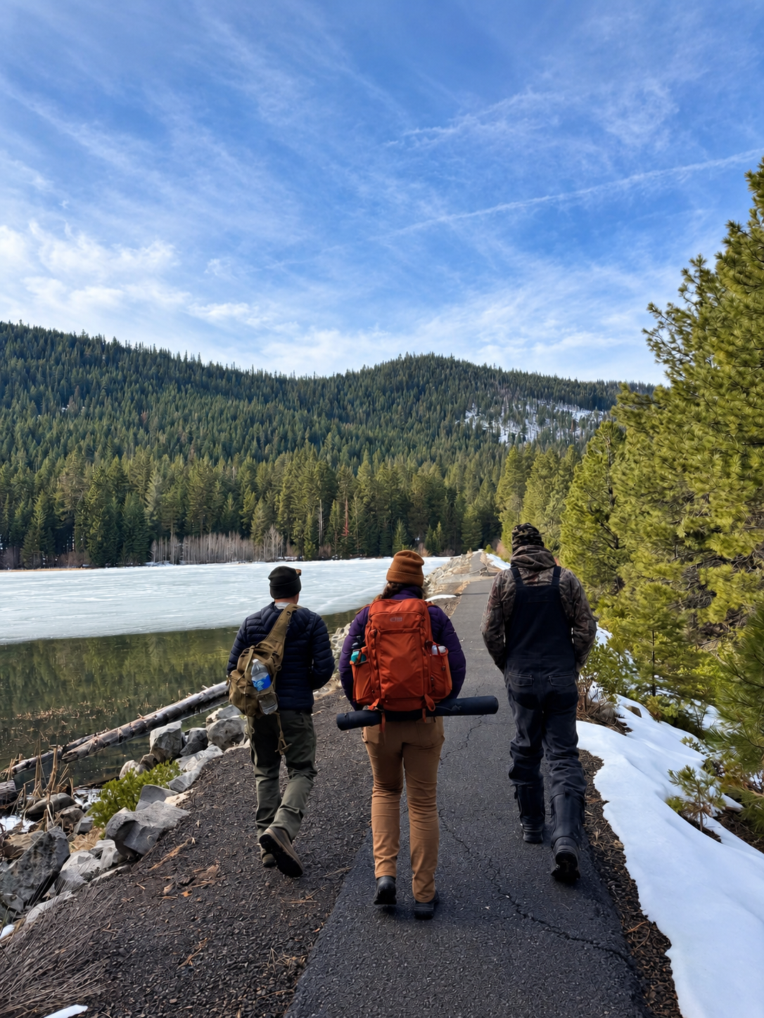 CDFW biologists returning from ground-truthing a collar cluster from the Whaleback pack, Siskiyou County